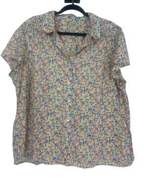 L.L. Bean 100% Cotton White Floral Button Down Shirt 2X Plus Size Cottagecore
